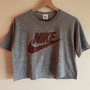 70s VINTAGE NIKE CROP TOP T-SHIRT GRAY HALF SHIRT ADULT SZ L